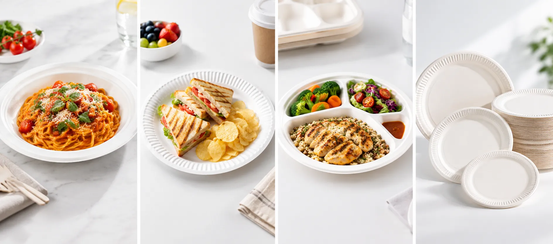 Paper plates dispensed along a catering service line