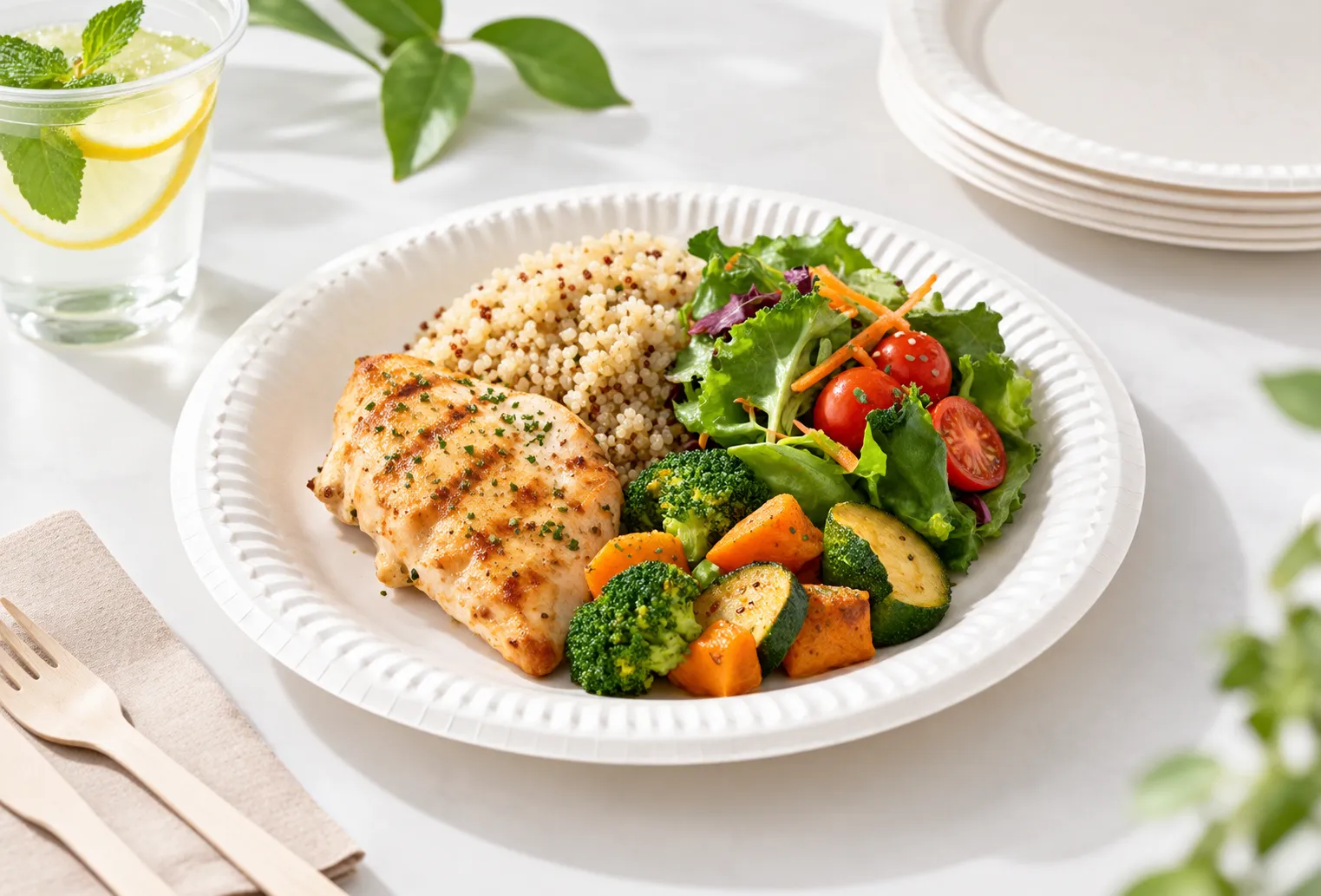 PLA-coated paper plates for foodservice menus